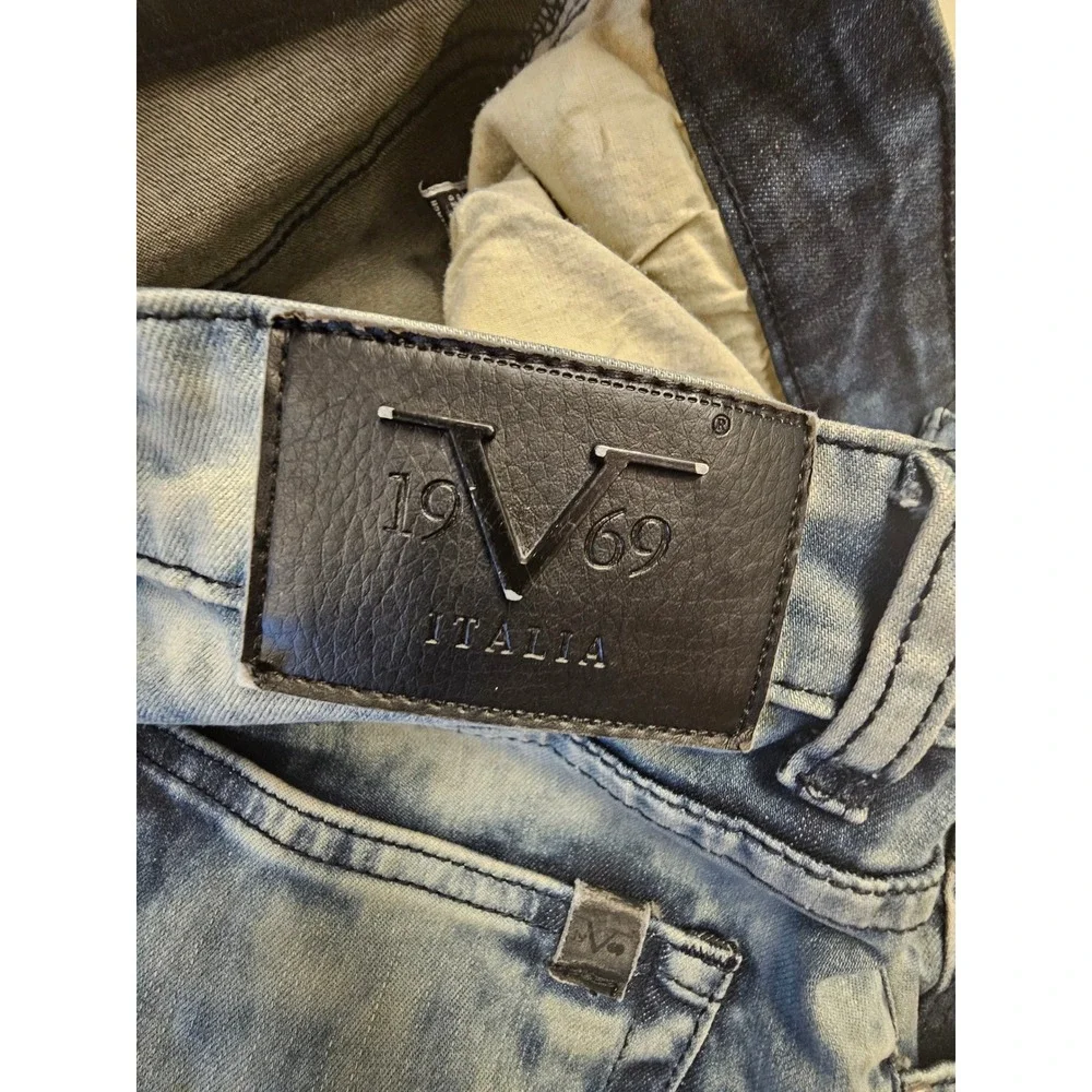 V19.69 Italia Milano Mens Moto‎ Biker Jeans Acid Wash Blue Slim Fit W32 L30